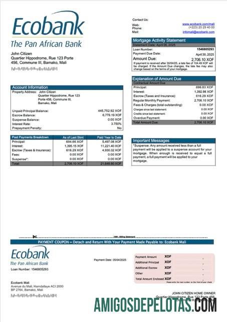 imprimível Modelo Word e PDF de declaração de hipoteca do Mali Ecobank Mali